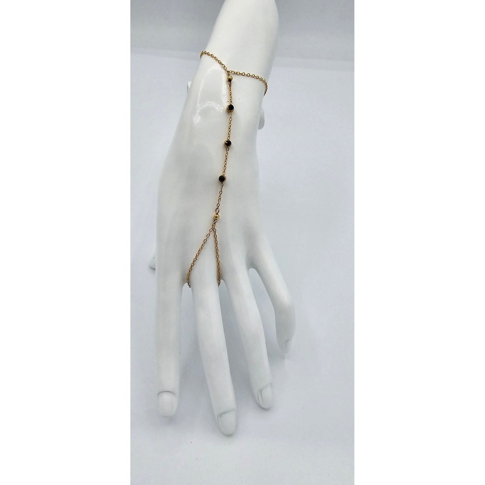 Oshena Hand Chain Bracelet Women OS Gold Green New Boho Bezel‎ Stone Harness